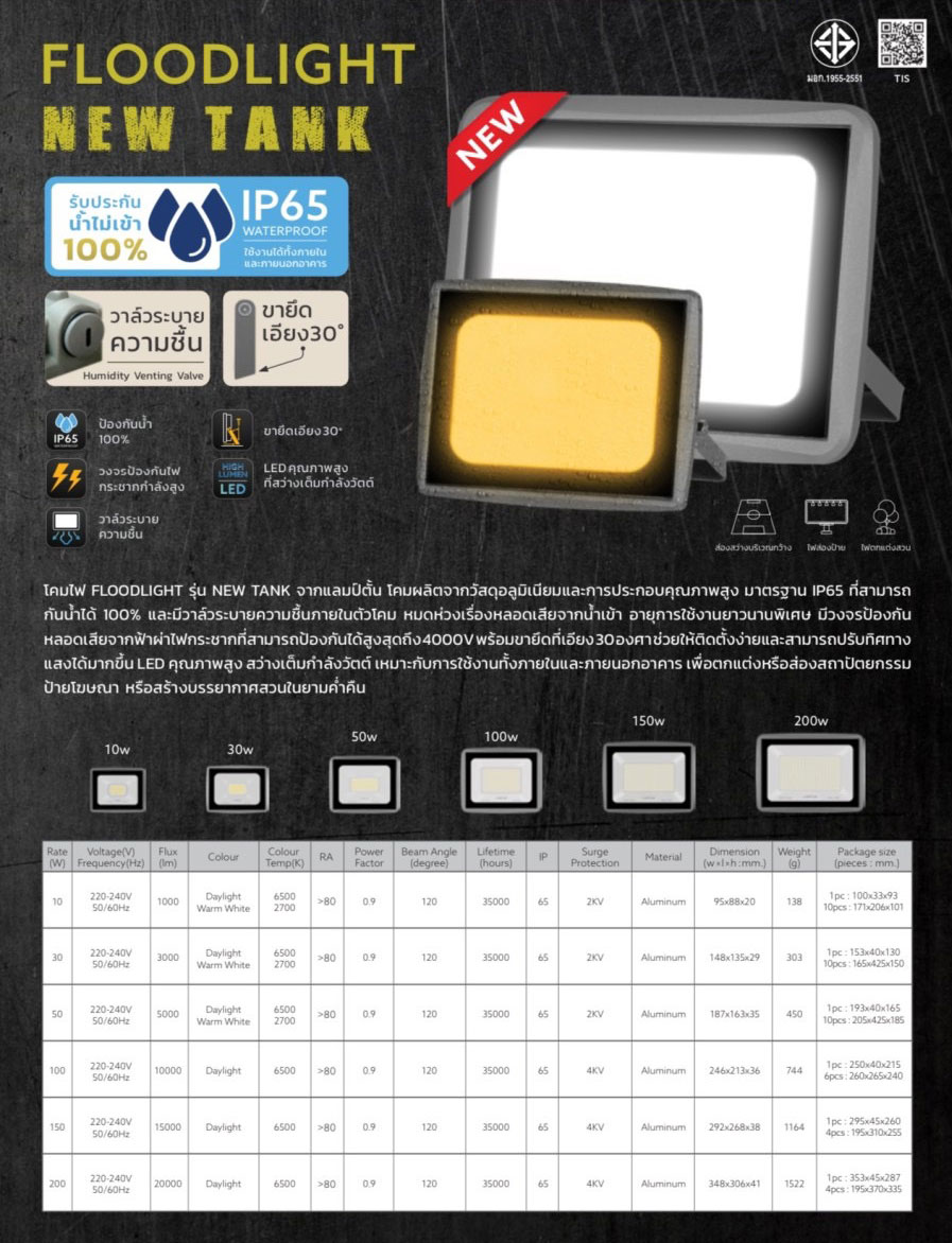 Lamptan สปอร์ตไลท์ แอลอีดี แลมป์ตั้น LED Floodlight NEW TANK