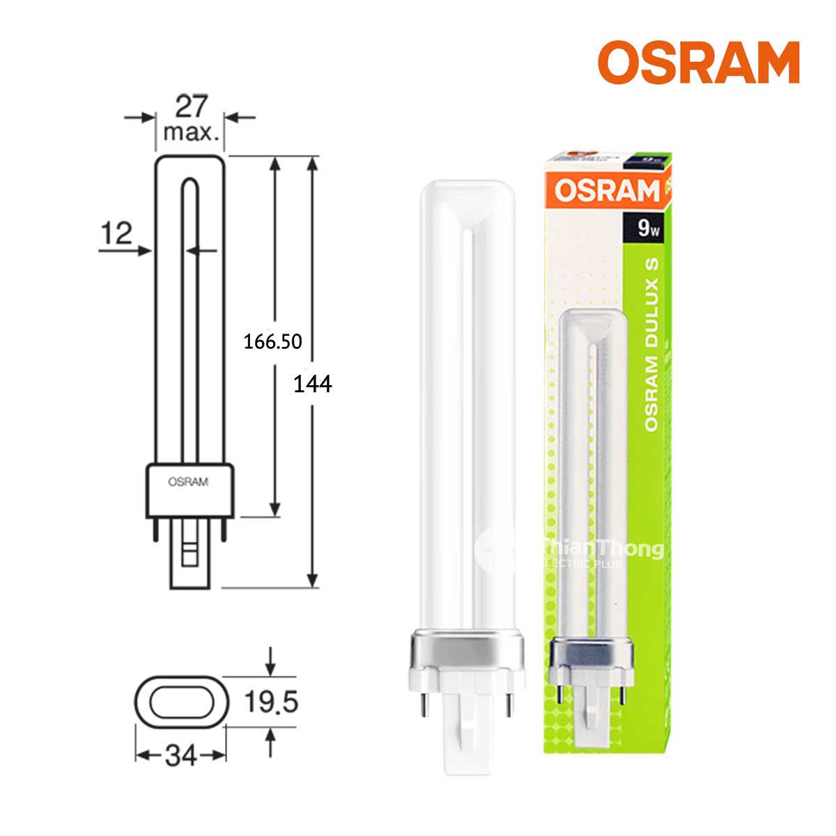 Osram หลอดตะเกียบ ออสแรม Dulux S 2P 9W /865 / 827 /840 ขั้ว G23