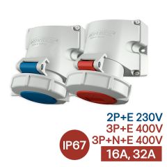 Mennekes ปลั๊กตัวเมียติดผนัง ชนิดกันน้ำ CEE 16A 32A 230V 400V CEE Wall Mounted Receptacles รุ่น TwinCONTACT (IP67)