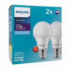 Philips หลอดไฟฟิลิปส์ LED Bulb Essential 11W (แพ็คคู่) Value Pack