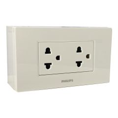 Philips ชุดพร้อมใช้ เต้ารับคู่แบบมีกราวด์ พร้อมหน้ากากและกล่องลอย ฟิลิปส์ LeafStyle LeafStyle Duplex 2P+E US-EU Socket with Wall Boxราคาส่ง