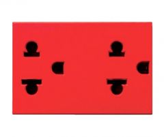 Siemens เต้ารับคู่สีแดง เสียบขากลมแบนมีกราวด์ ชนิดมีม่านนิรภัย ซีเมนส์ Grounding universal socket RED with safety shutter