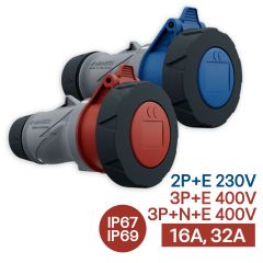 Mennekes ปลั๊กตัวเมียกลางทาง CEE 16A 32A 230V 400V Conector รุ่น New PowerTop Xtra (IP67/IP69)