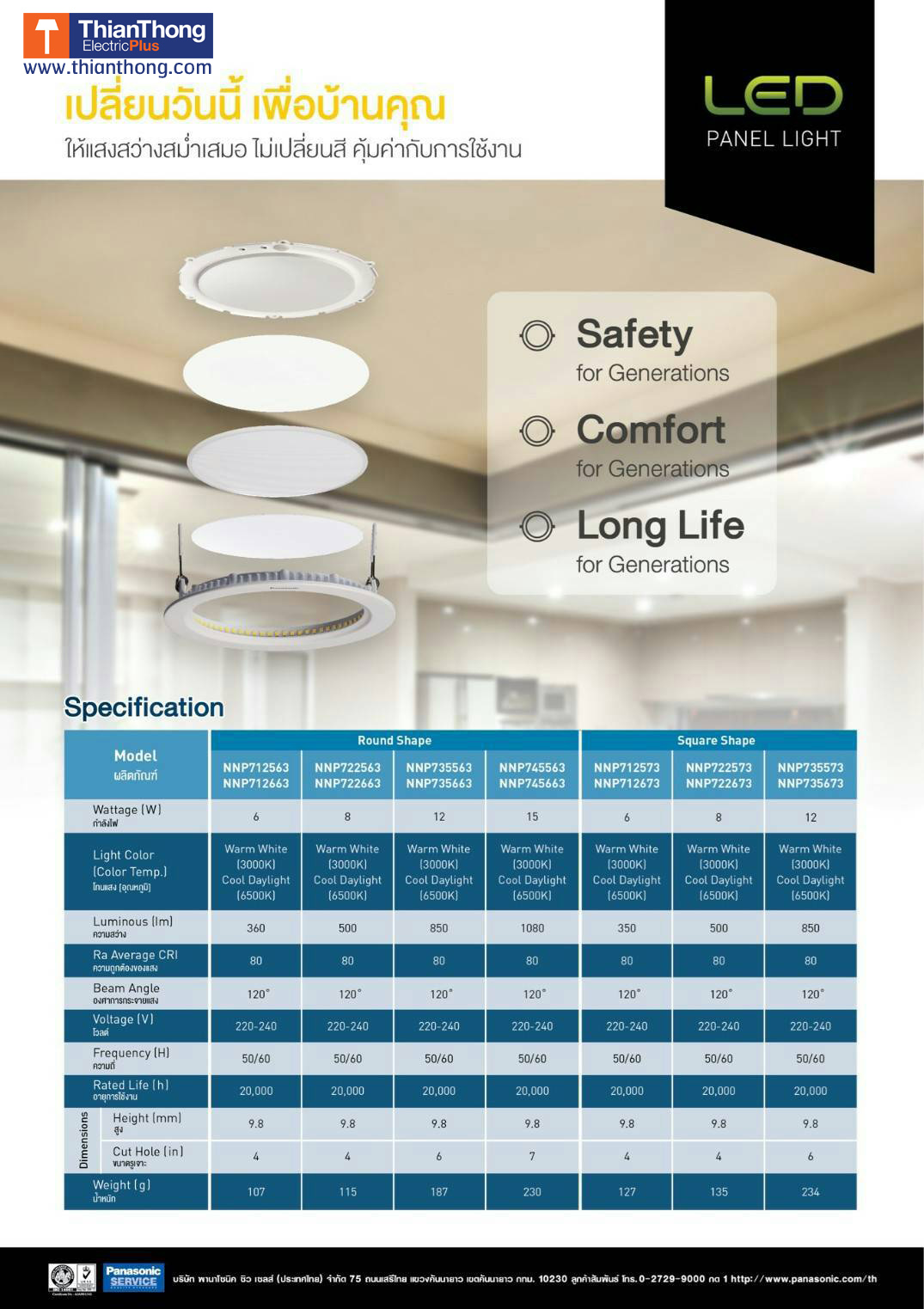Panasonic โคมไฟ แอลอีดี พาแนล พานาโซนิค Panel LED 6