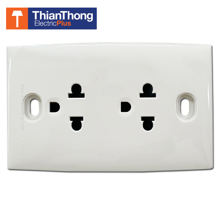 Schneider เต้ารับคู่ 3 ขา พร้อมม่านนิรภัย 16A 250V ชไนเดอร์ (คลิปเซล) Twin Socket with Shutter E426UEST2/T S-Classic
