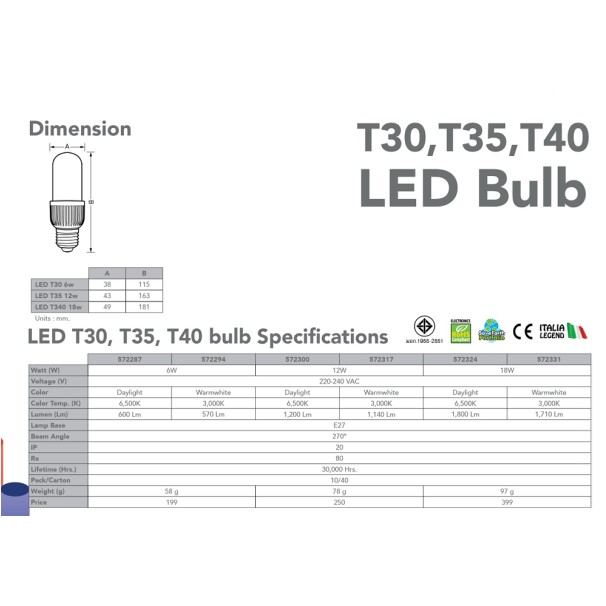 EVE หลอดไฟ LED อีฟ T40 18W E27 Warm White 3000K EVE หลอดไฟ LED อีฟ T40 18W E27 Warm White 3000K