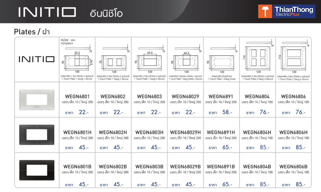 Panasonic ฝา 3 ช่อง พานาโซนิค รุ่น อินนิชิโอ Plate 1-Gang 3-Device INITIO WEGN6801H สีเทา