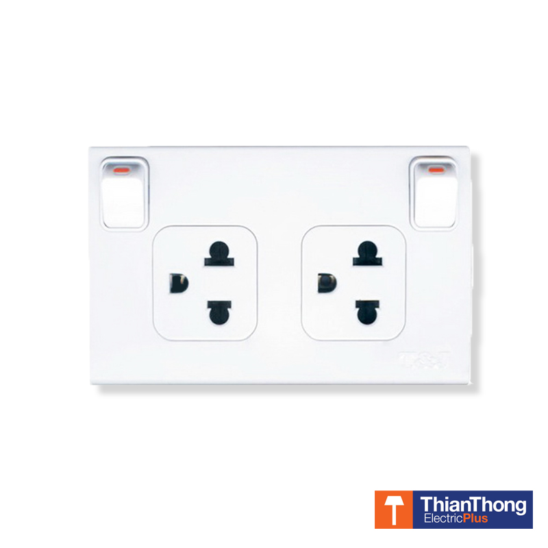 HACO เต้ารับคู่ 3 ขามีกราวด์ พร้อมควบคุม เปิด-ปิด ฮาโก้ Duplex 3 Pin Euro-American Swithed Socket Set W816UV2S